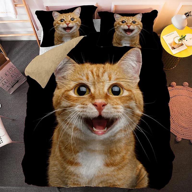 Sevimli Evcil Kedi Yatak Takımı Hayvan Baskılı Örtüler Tek Çift King Queen Boy Nevresim Takımı Kedicik Desenli Polyester Yorgan Kılıfı