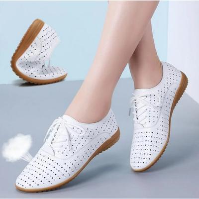 Women Hollow Out Oxford Shoes Girls Ballerina Soft Sole Flats Genuine Leather Loafers Summer Lace Up Flats Shoes