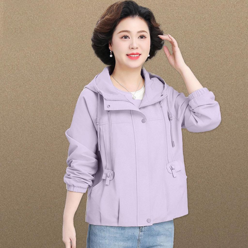 Elegant Short Windbreaker for Mid-Aged Women - Stylish Spring/Autumn Casual Outerwear