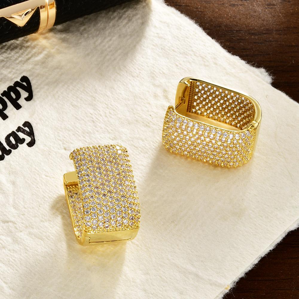 Европейские Роскошные Широкие Серьги-Обручи Полностью Усыпанные Фианитами, Позолоченные Застежки-Серьги-Защелки для Женщин