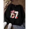 Girls' Fashion Printed Round-Neck Sweatshirt with White Stripe Base, Sizes 120-170