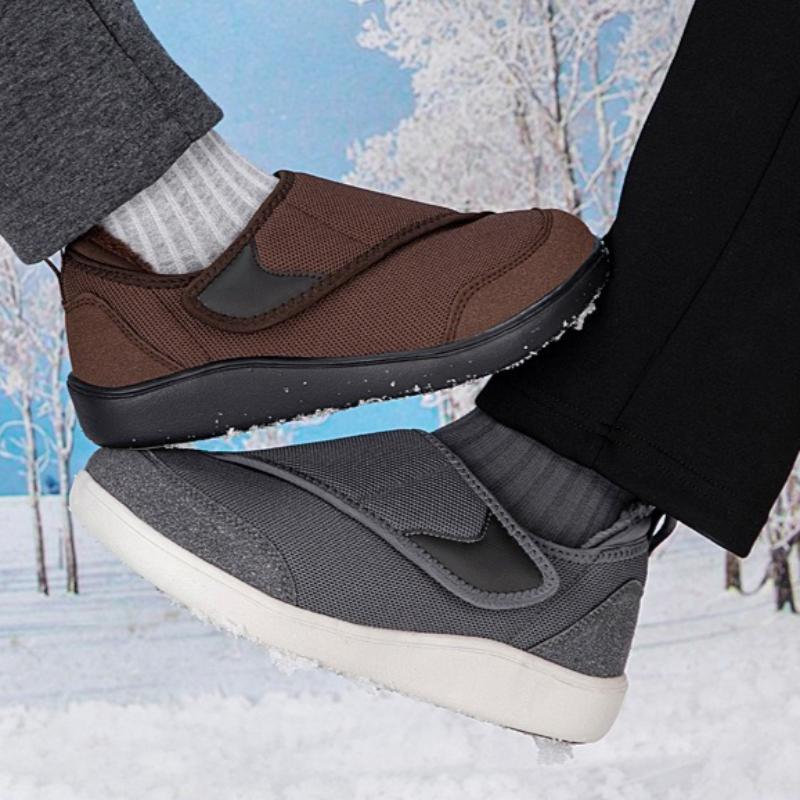 Wide Toe Box Elderly Warm Shoes Men Women Hook & Loop Plush Walking Shoes Winter Casual Cotton Footwear Size 35-46