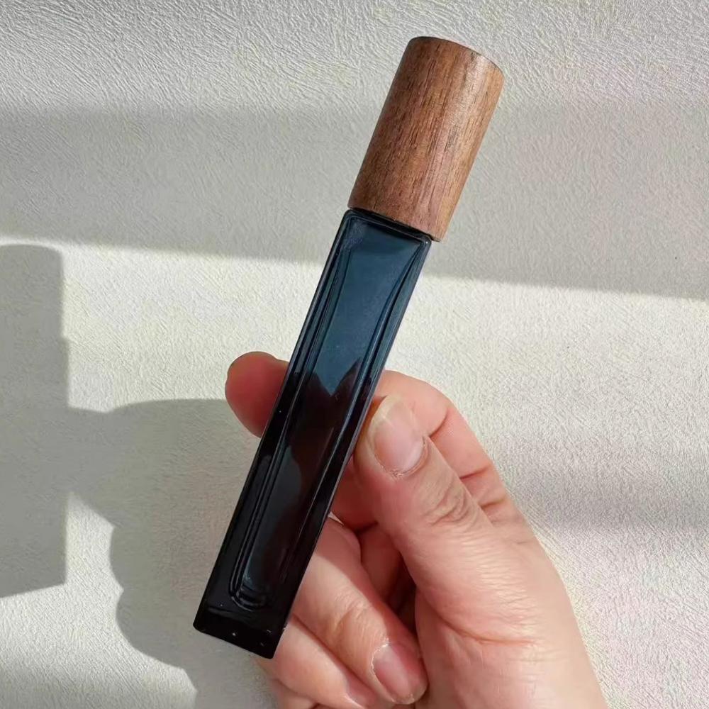1pc 5/10ml Essential Oil Roller Bottle with Wooden Lid Glass Roll On Bottles Empty Refillable Roller Ball Perfume Bottles Vials