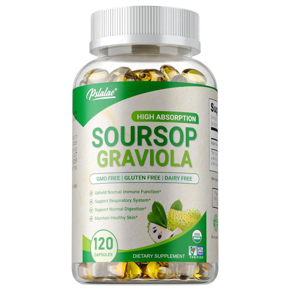 Capsule di Graviola Naturale: Ricco di antiossidanti, supporta la salute intestinale, rafforza il sistema immunitario; adatto sia per uomini che per donne.