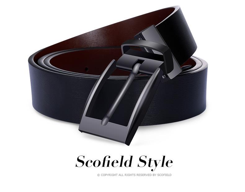 Men's Versatile Double-Sided Cowhide Belt with Rotating Pin Buckle