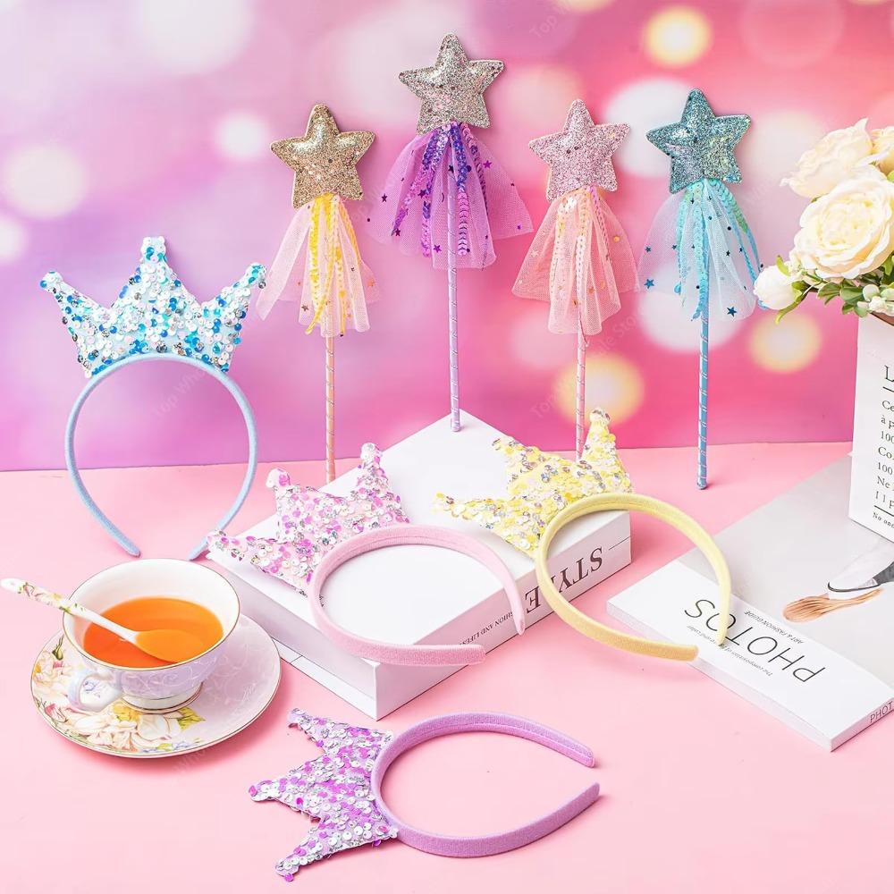 8-48Pcs Glitter Star Magic Wand Fairy Wand Tassel Glitter Sequins Princess Crowns Headband for Kids Birthday Party Gifts Wedding