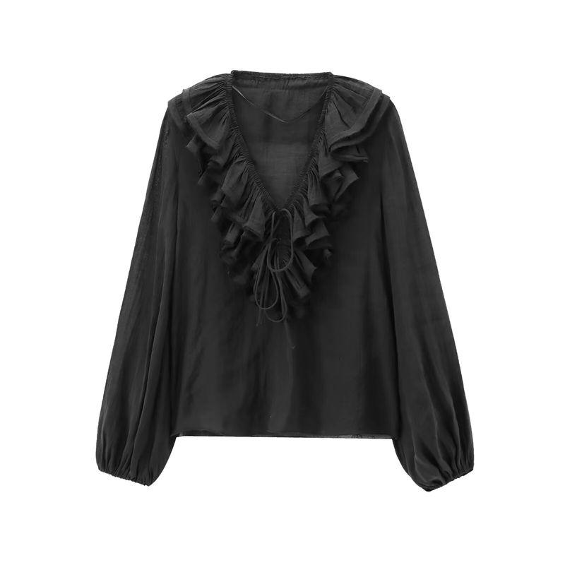 

Kaslead New Arrival Women s Fashion Style Fashion Casual Minimalist Laminated Decoration Shirt 8544207 Black S