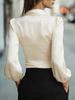 2025 Autumn/Winter V-Neck Satin Tie-Waist Blouse for Women