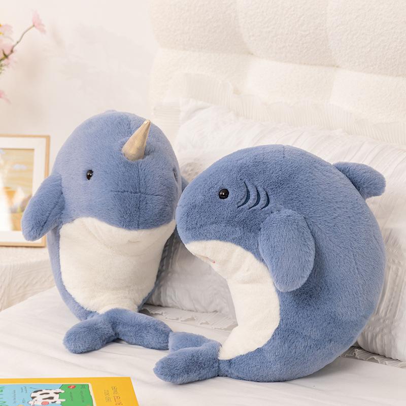 Cartoon Curved Sleep Whale Doll Seal Shark Plush Doll Aquarium Simulation Narwhal