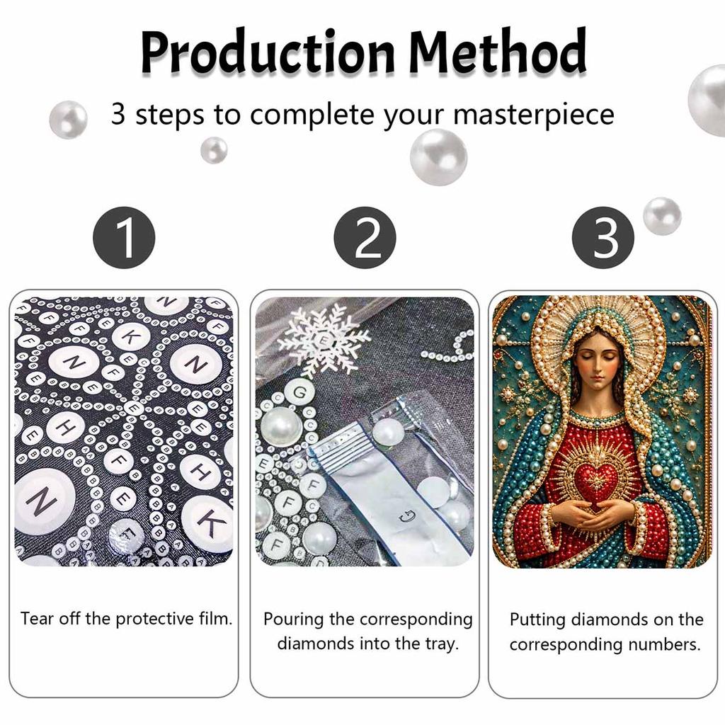 DIY 3D Pearl Diamond Painting Art Set Virgin Mary Sacred Heart Home Decor Art Set Wall Art