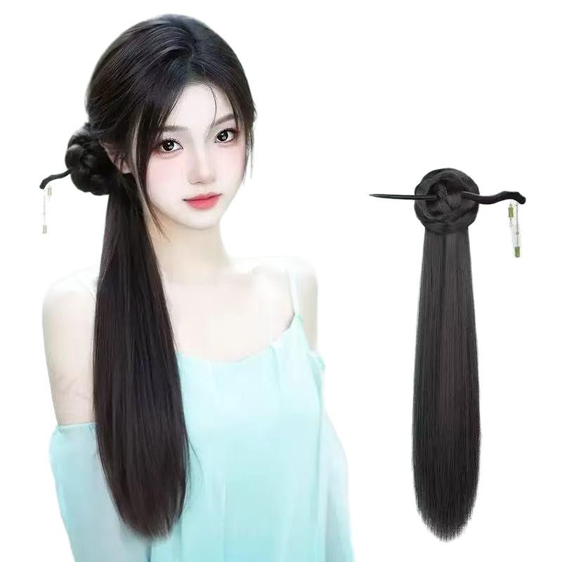Women's Light Chinese-Style Braided Ponytail Wig Clip for Hanfu & Qipao