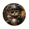 Pirate Cat Captain Eyepatch Novelty Spare Tire Cover Polyester Waterproof Wheel Protector for SUV RV