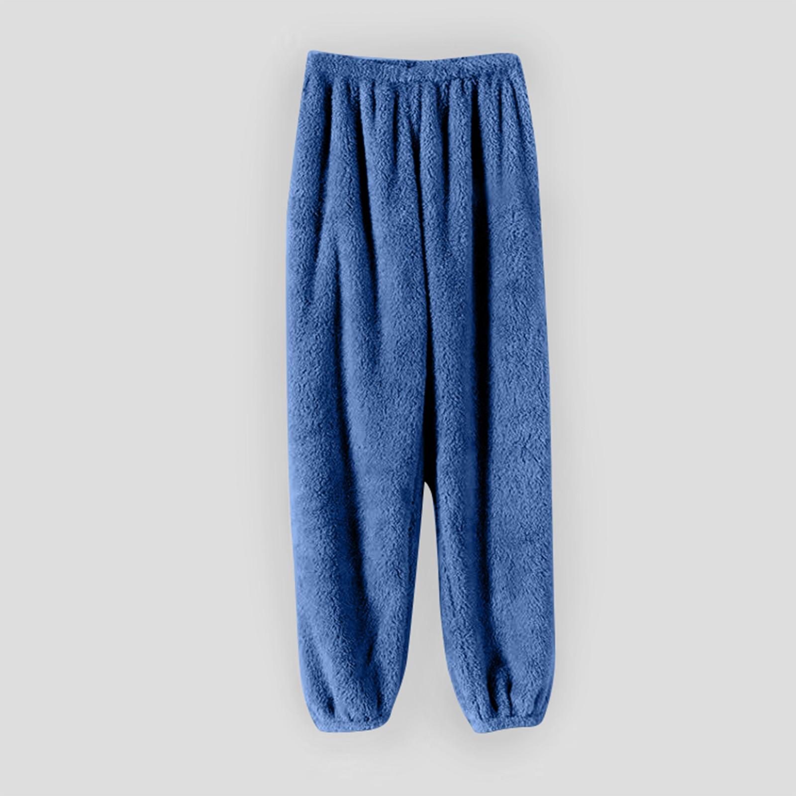 

Женские однотонные пижамные штаны из кораллового бархата, плотные брюки, которые можно носить L синий