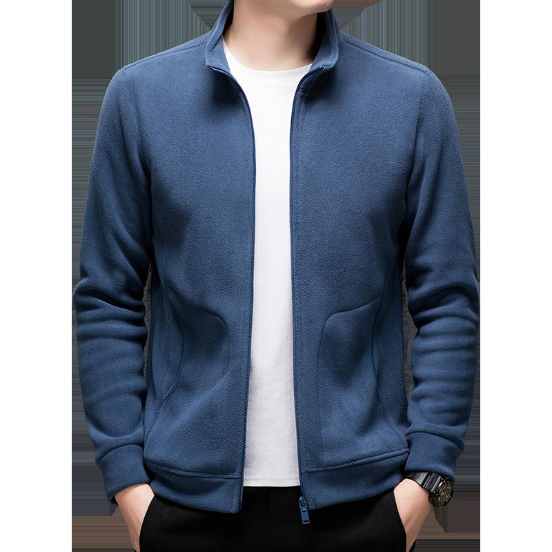 New Aoziflee Men's Sweatshirt Stand Collar Cardigan Jacket Autumn and Winter Solid Color Casual Men's Warm Fleece Jacket