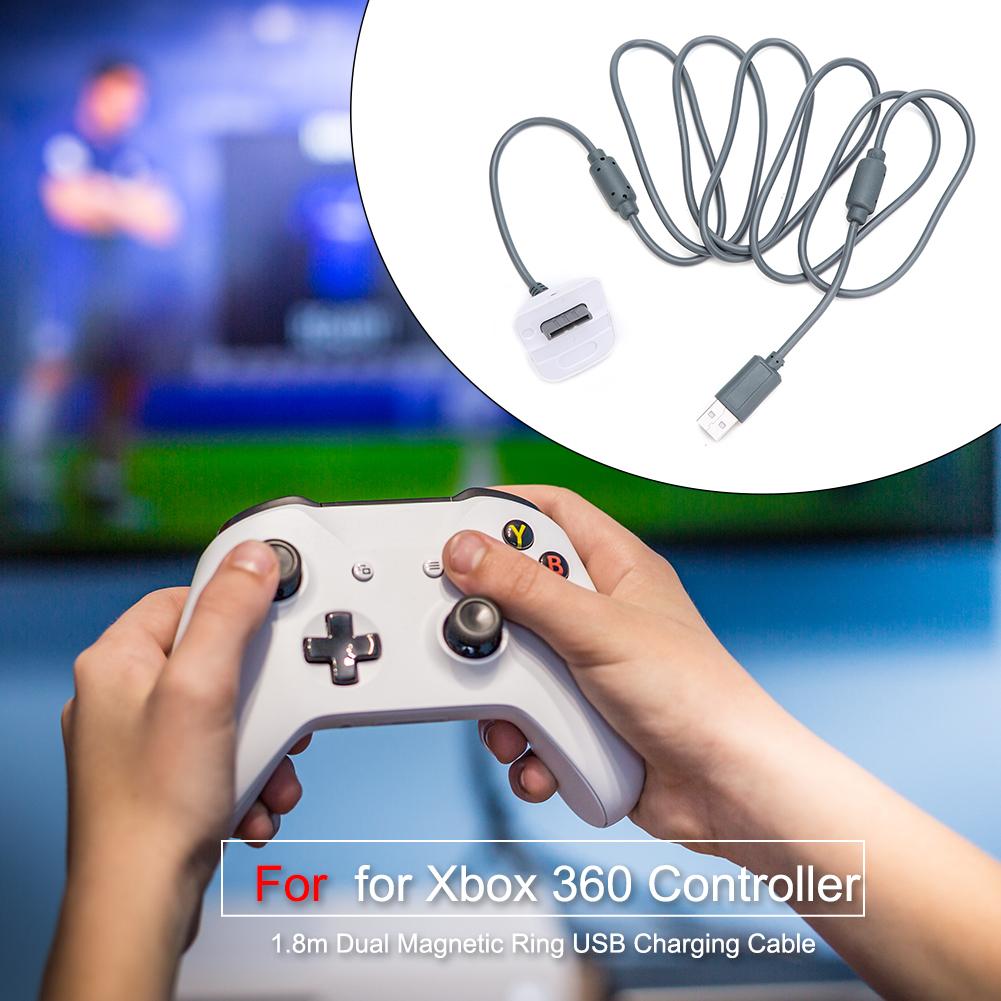 1.8m USB Dual Magnetic Ring Charging Cable Playback Charger Cable Game Accessories for Xbox 360 Wireless Game Controller