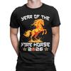 Mens TShirt Year of The Fire Horse New Year 2026 Zodiac Horse Pure Cotton Tees Short Sleeve  T Shirts O Neck Tops Unique