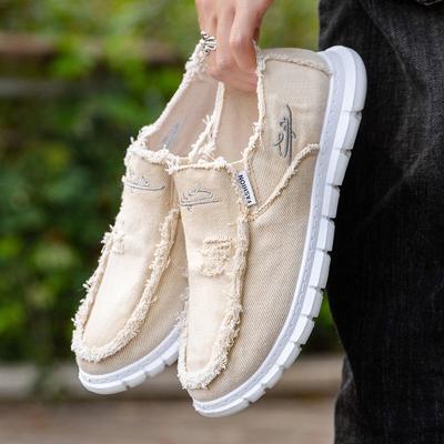 Buty płócienne męskie letnie oddychające espadryle męskie wsuwane postarzane sneakersy nowe casualowe strzępione męskie ultralekkie buty żeglarskie
