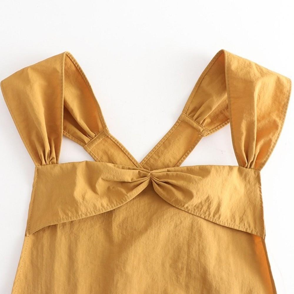 Solid Color Women Apron Large Pockets Adjustable Bow Strap Kitchen Apron Long Length Anti-Stain Anti-Stain Apron For Cooking