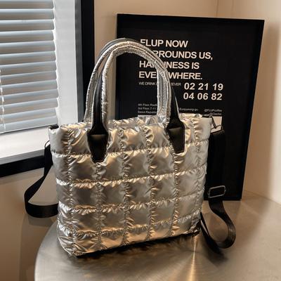 Internet Celebrity Cotton Quilted Padded Women's Handbags Nylon Solid Color Grid Female Shoulder Crossbody Bags Large Capacity Ladies Tote Bag Satchel