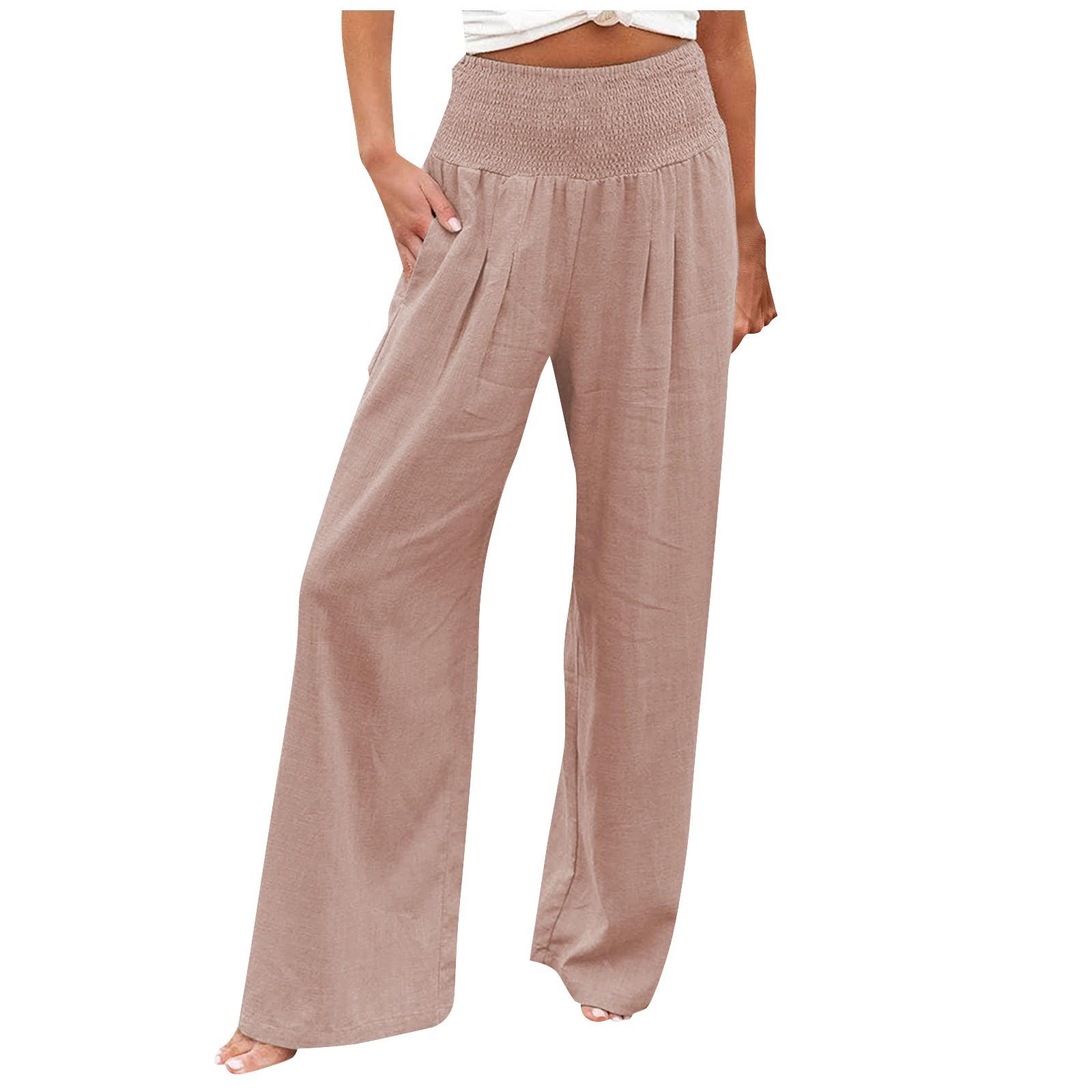 

Женская мода Свободные повседневные однотонные широкие брюки с высокой талией Повседневные брюки XL розовый