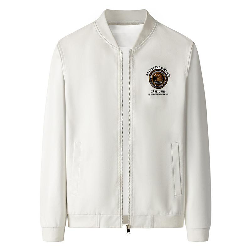 

Осенне-зимняя корейская кожаная куртка с вышивкой, повседневный летный костюм с бейсбольным воротником, кожаная куртка XXXXL белый