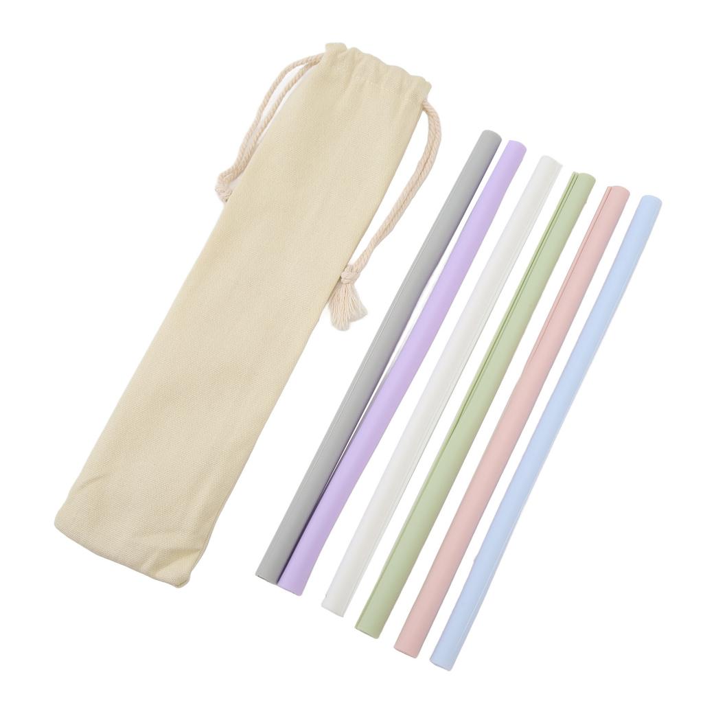 6PCS Openable Straws Silicone 9.8in Snap Washable Reusable Easy to Clean with Storage Box Bag