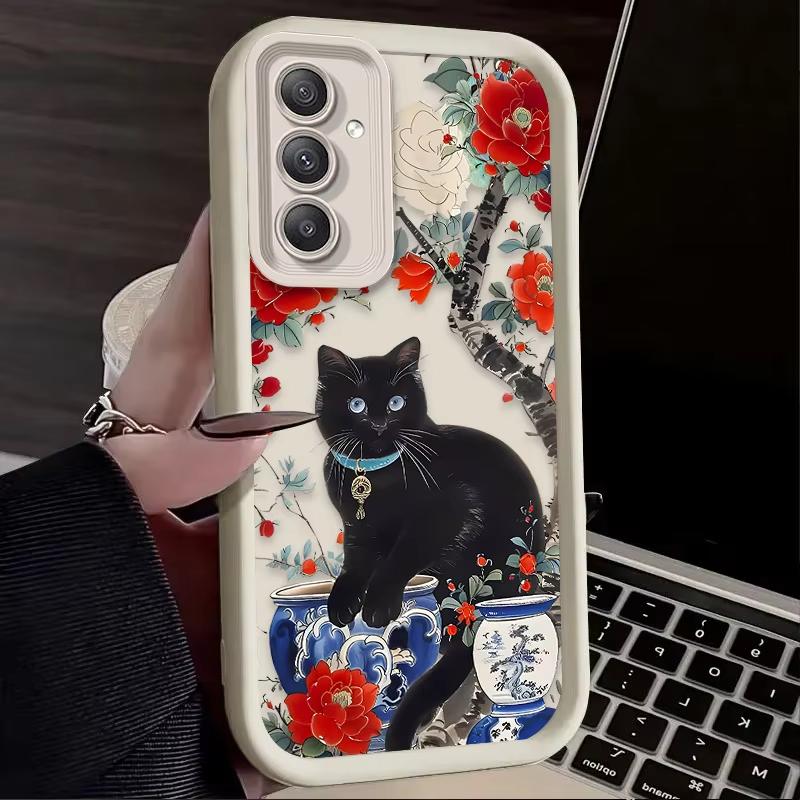 

Black Cat Flower Artistic Phone Case For Samsung Galaxy A14 A15 5G S21 S22 S23 S24 S25 FE Plus Ultra A25 A35 A52 A53 A54 A55 5G S24 Ultra