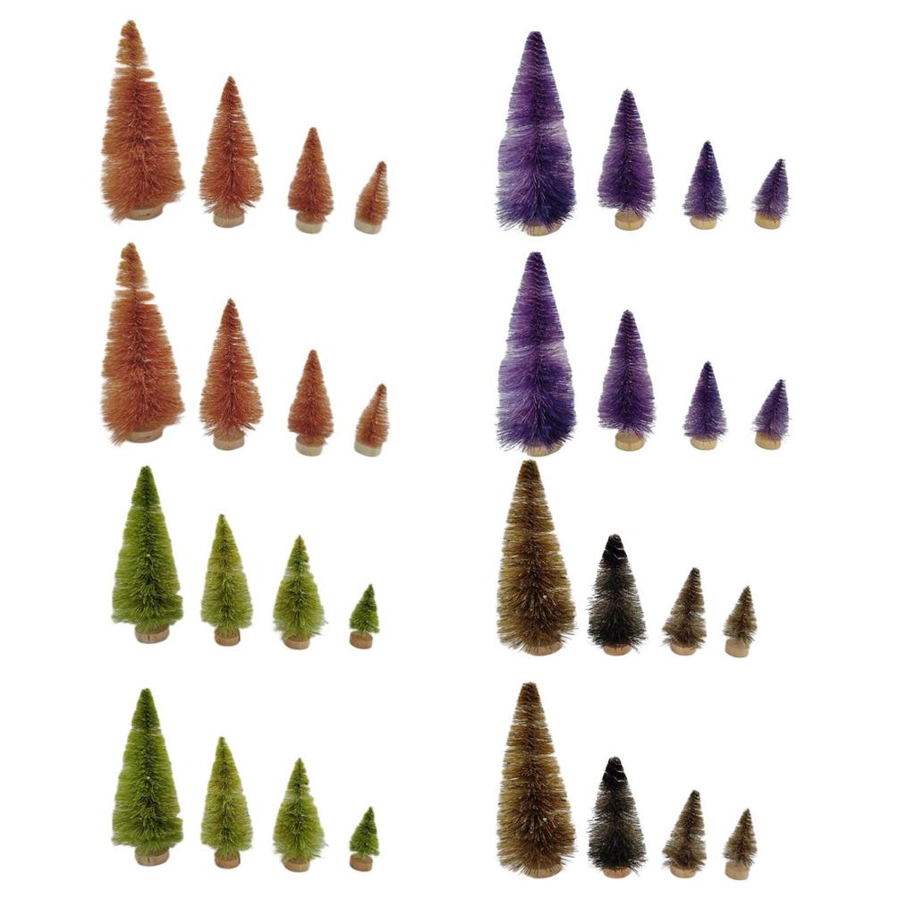 8Pcs Artificial Christmas Tree Pine Trees Desktop Wooden Base Christmas Decorations Xmas Trees for Christmas New Year Indoor