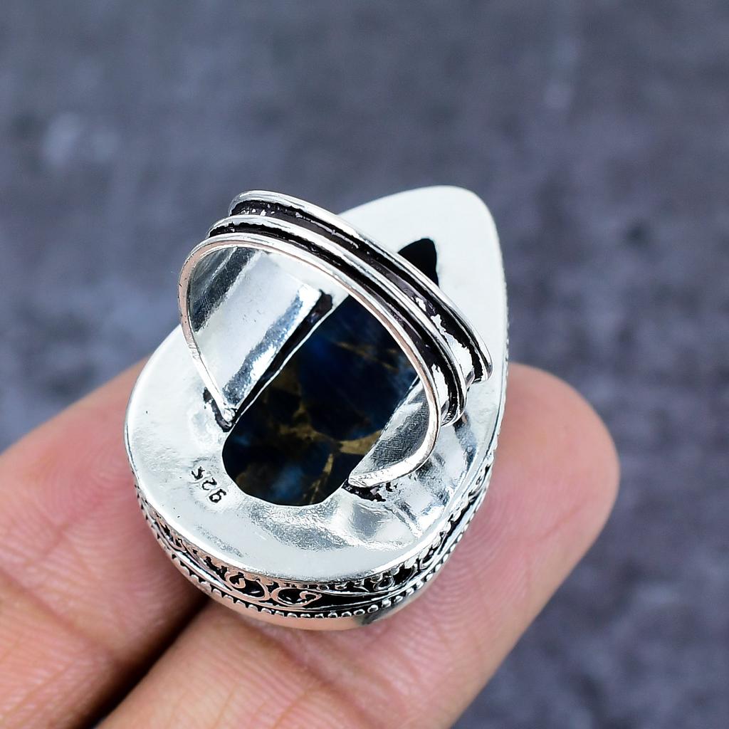 Natürlicher Kupfer Sodalith Edelstein 925 Sterling Silber Schmuck Ringgröße 8 ET-4801