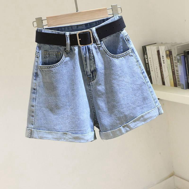 

Классическая и минималистская мода, универсальные летние женские повседневные свободные широкие шорты из денима с высокой талией и закатанным краем, индивидуальность и трендовость XL светло-синий