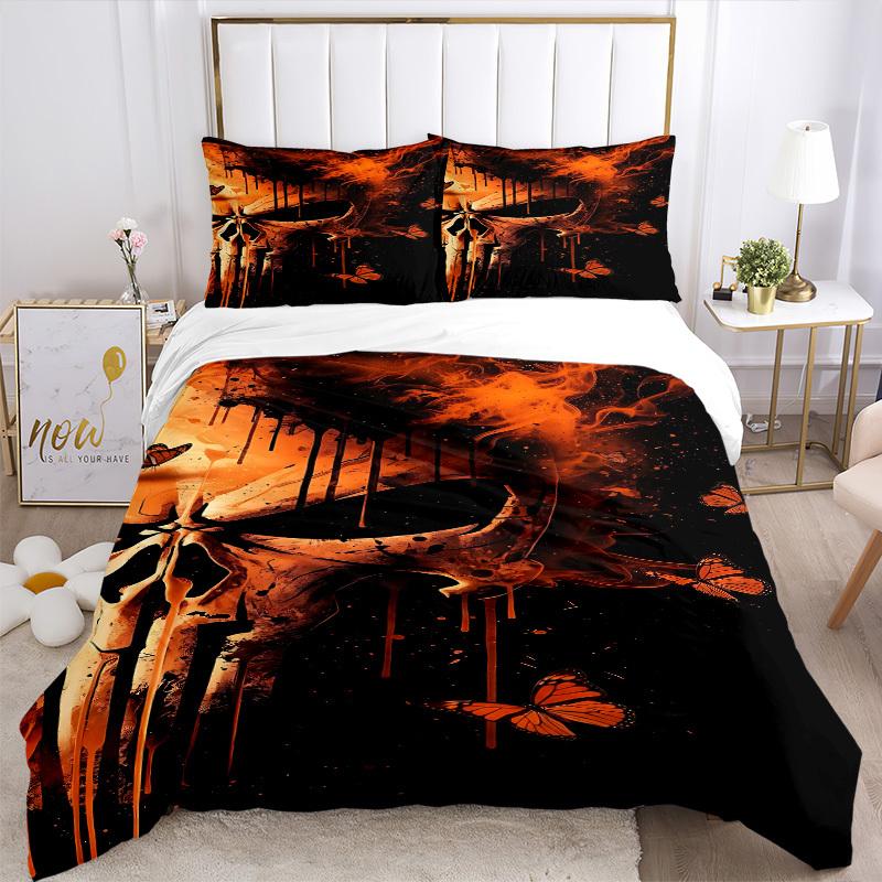 3pcs Punisher Butterflies Skull Bedding Set, Includes 1 Comforter + 2 Pillowcases, Without Pillow Inserts, Soft Comfortable, Lightweight Bre