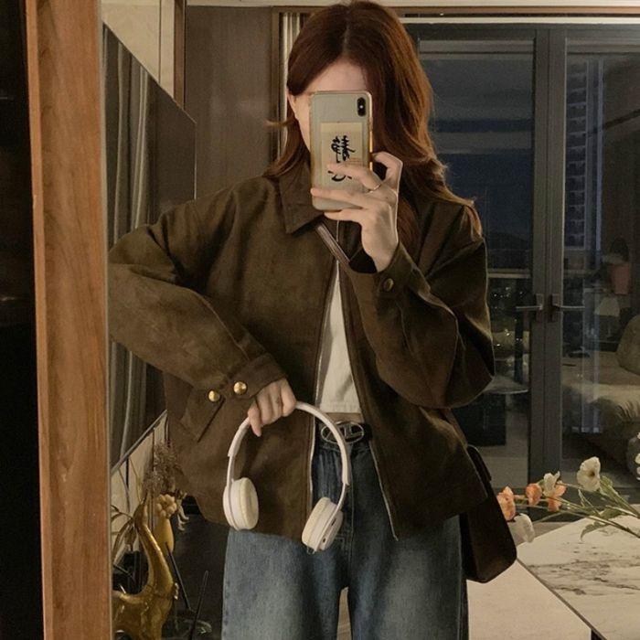 Женская ретро-куртка из замши - Melaleuca Chic, Крутая и Дерзкая Весенне-Осенняя Кожаная L