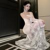 Vintage Light Wedding Dress Lace Mori Suspender Bridal Morning Robe Women's Engagement Banquet Birthday Dress Fishtail Go Out Gauze Skirt