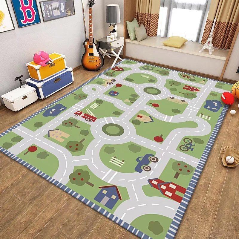 Kids Parking Lot Traffic Game Carpet Boy Car Cartoon Road Track Carpet Driveway Floor Mat Kids Game Crawl Floor Mat Home Decor