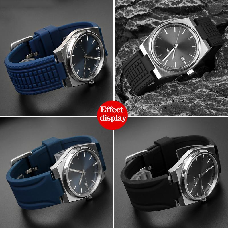 Rubber Watch Band for Tissot PRX Series Super Player T137.410 Strap Sports Waterproof Silicone Soft Bracelet Black Blue 24x12mm