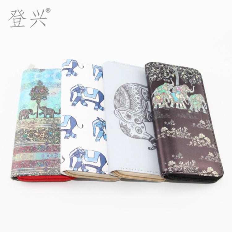 

New cartoon ethnic style long PU wallet, clutch wallet