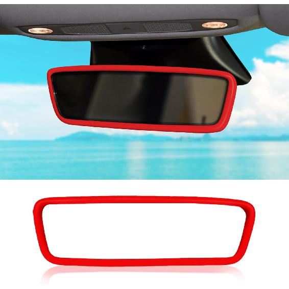 Car Rear View Mirror Silicone Protector Cover, Compatible with Model 3/Y, Auto Interior Mirror Decoration Frame, Car Accessories (Gray)
