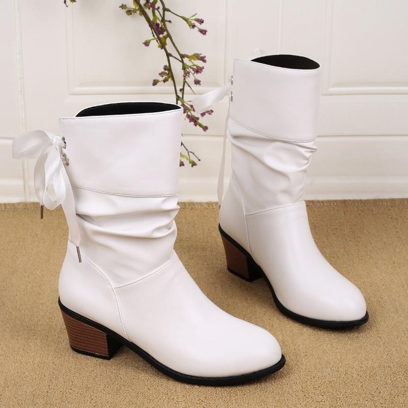 

New Fashion Boots Women s Autumn and Winter Wedge Heel Medium Tube Pointed Women s Martin Boots 36 белый
