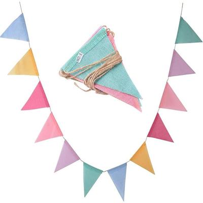 4M Bunte Jute Leinen Flaggen Wimpel Geburtstag Wimpelkette Banner Wandbehang Hochzeit Hängebanner Party Girlande für Heimdekoration