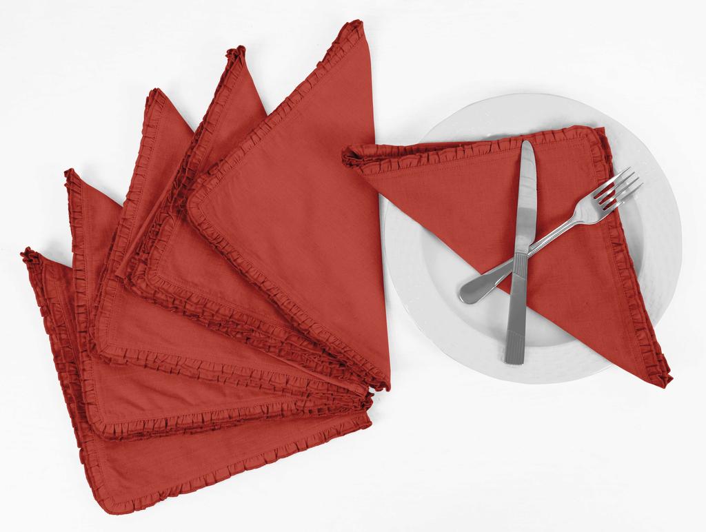 Vargottam Black Solid Home Decor Everyday Washable Frill Placemats With Napkins Dining Table Decor-Pack Of