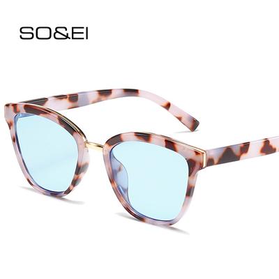 SO&EI Retro Square Leopard Sunglasses Women Fashion Blue Champagne Shades UV400 Men Cat Eye Gradient Sun Glasses