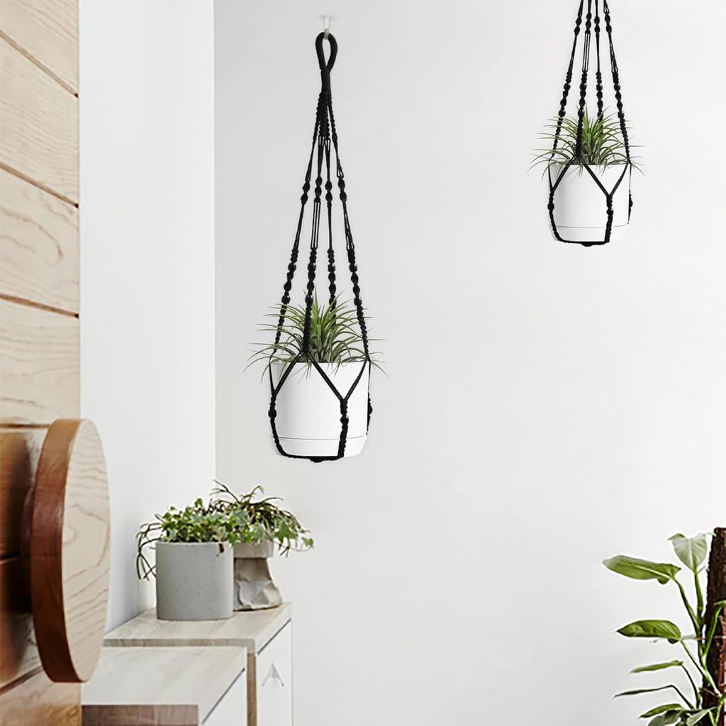 AKEIE Macrame Plant Hanger 3 Pack for Indoor Outdoor Wall Hanging Planter 3 Hooks Hanging Planter Basket Cotton Rope 100cm with Beads No Tassels