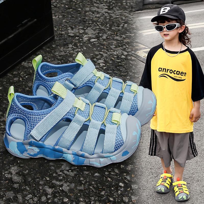Children's sports sandals summer new girls' Velcro toe cap sandals lightweight anti slip boys' beach shoes