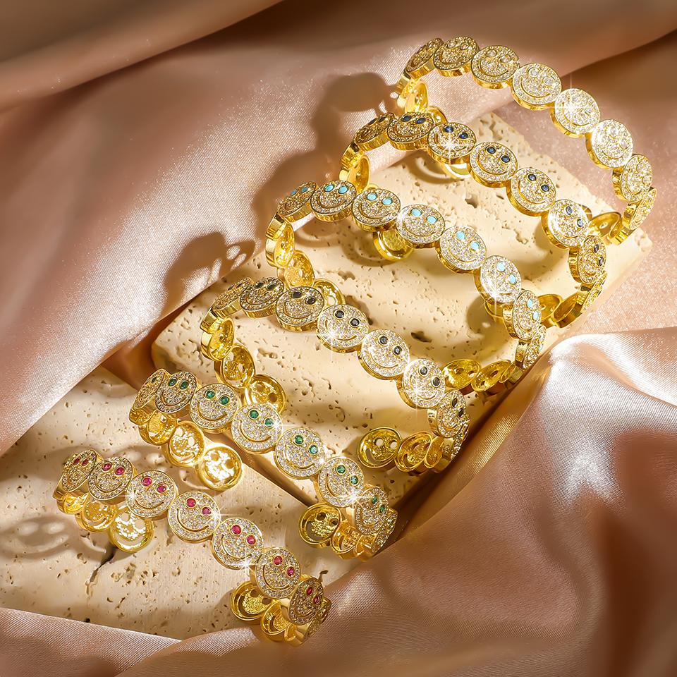 Smile 1:1 Production Cuff Bangle Bracelet For Women Exquisite Zircon Inlay High Quality 18K Gold Plating Jewelry Gift INS