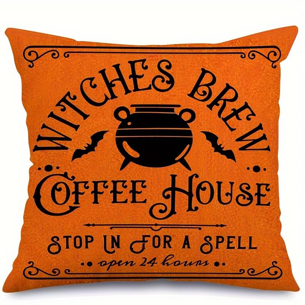 1 Piece Halloween Decoration Cushion Cover, Moon Witch Black Cat Pattern Pillow Cover, Suitable for Party Home Room Decoration