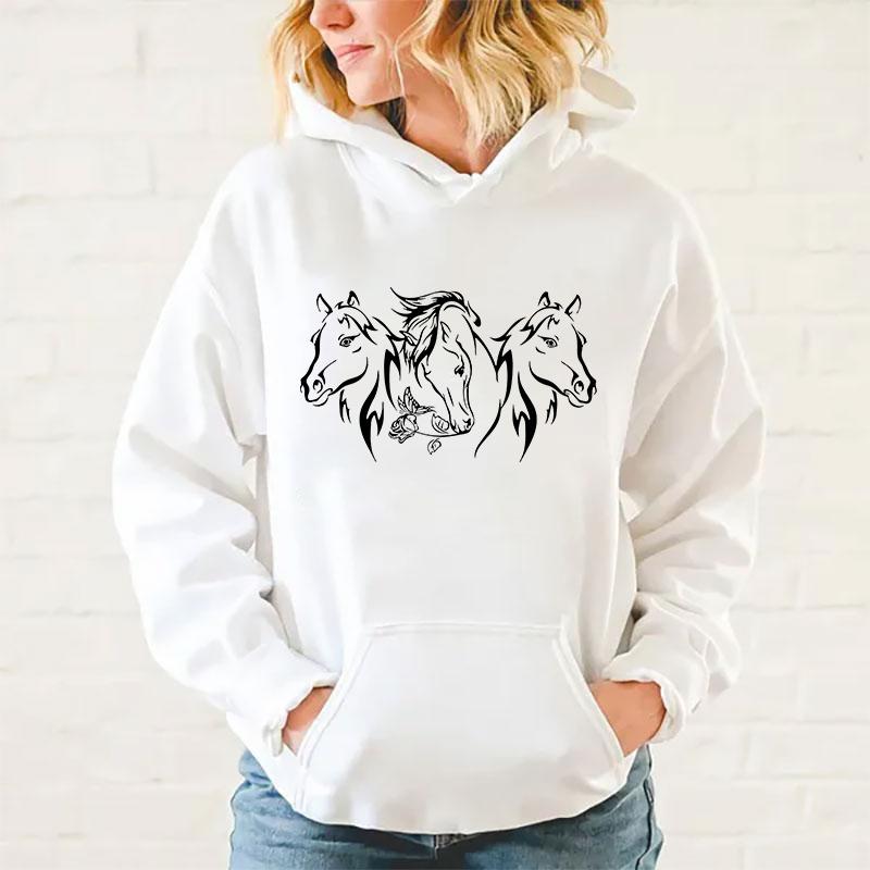Y2k Hoodies Horses Hoodies Pullover Unisex Hooded Sweatshirt Harajuku Streetswear Long Sleeve