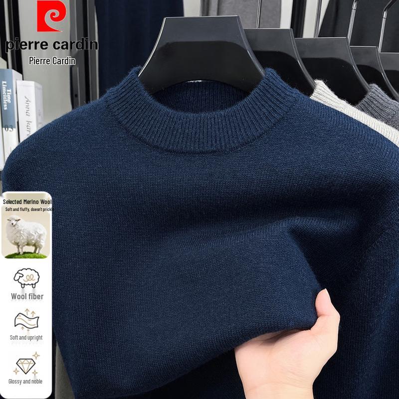 Pierre Cardin Men's Autumn/Winter Thickened Solid Color Wool-Blend Sweater