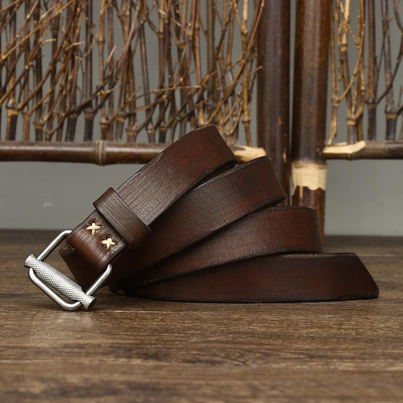 Personalized New Retro Versatile Belt Women'S Genuine Leather Non-Porous Toothless Smooth Buckle Pure Cowhide Belt Women'S Belt Tide
