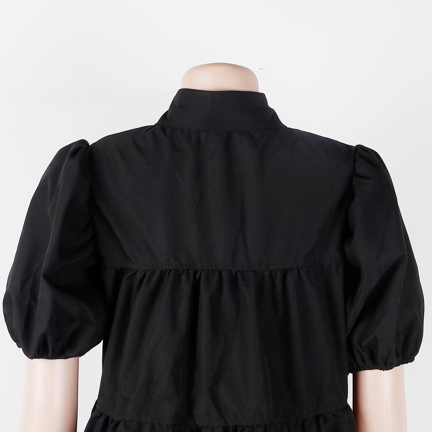 Женское летнее модное однотонное повседневное свободное платье с рукавами-фонариками — фото 20