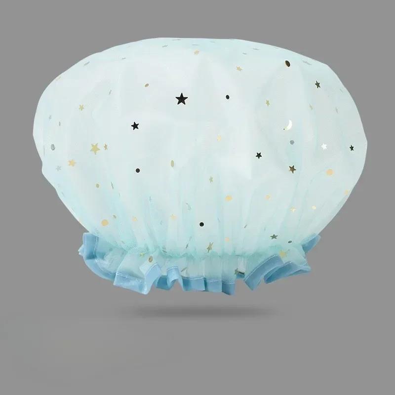 Waterproof  Shower Cap - Starry Sky Design, Reusable Bathing Hat, Kitchen Oil-proof Sanitary Hat for Women